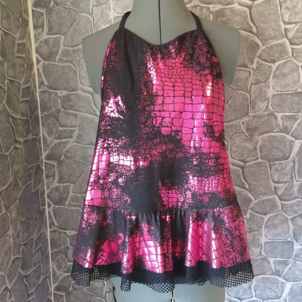 Kelle Girls Black Purple Metallic Dance Romper/Dress  L